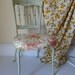 Vintage Shabby Chic Cottage Chic Side Chair Metal and Wood Green Chippy Painted Chair Pink Peonies Cotton Fabric