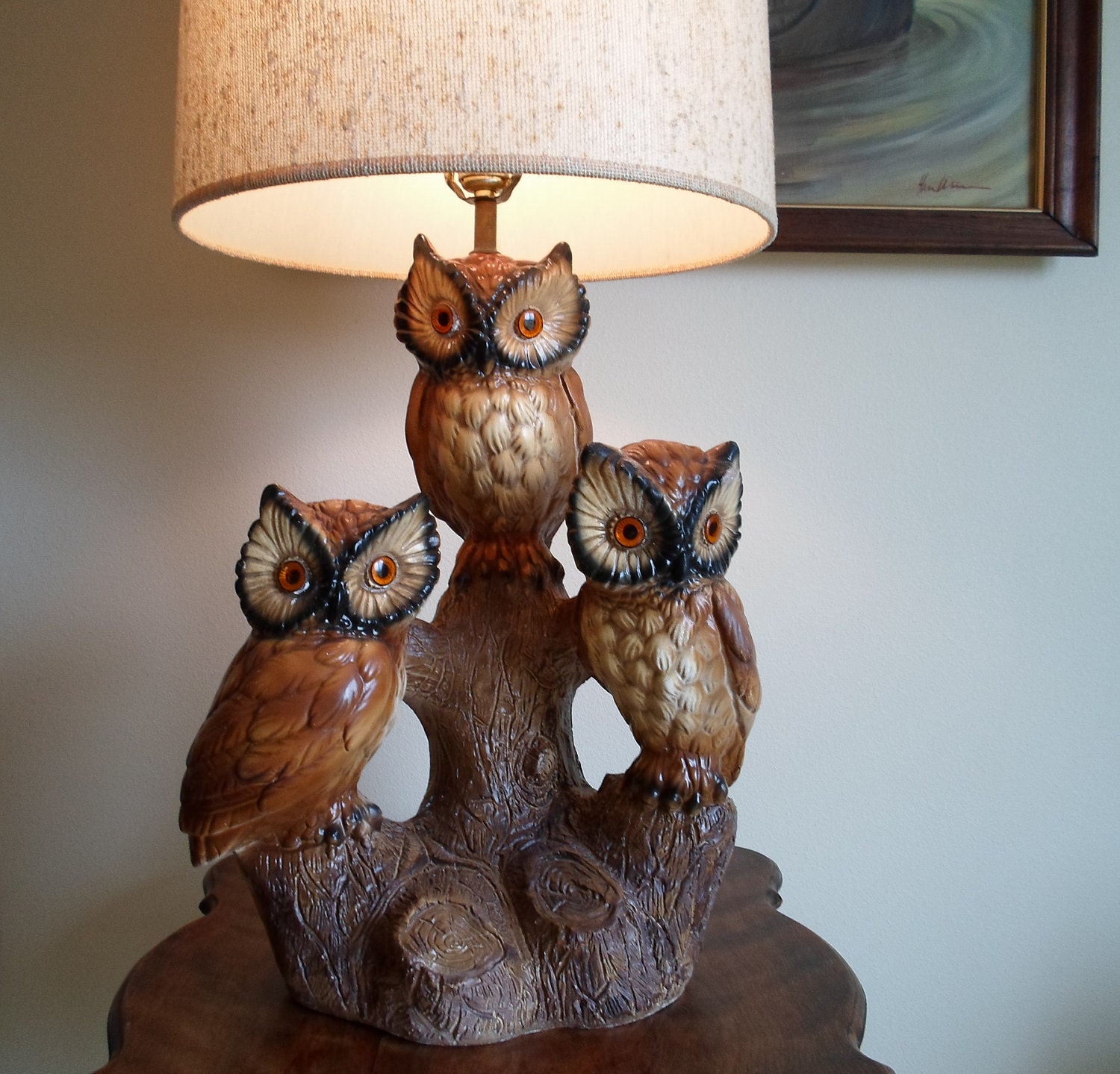 Vintage Owl table lamp with shade Very Retro Three owls