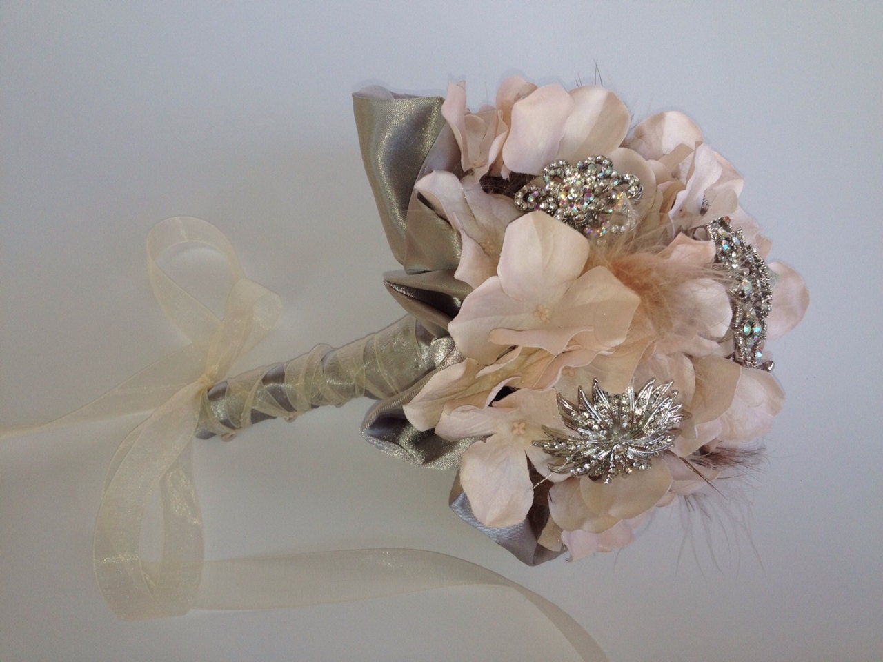 Sparkling Champagne and Silver Bridal Bouquet with Crystal and