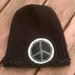 Soft SLOUCHY knitted hat W/ felted PEACE patch - Black hat and gray peace