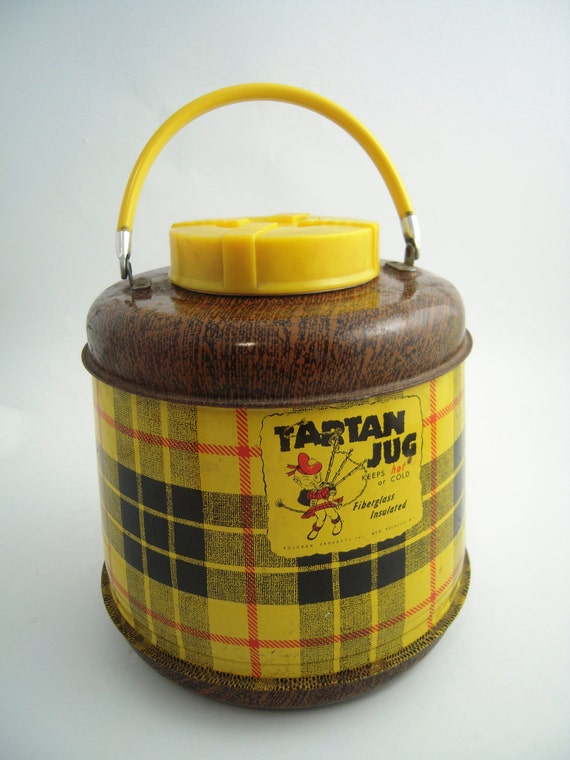 Items similar to Vintage Tartan Jug Plaid Metal Picnic Thermos on Etsy
