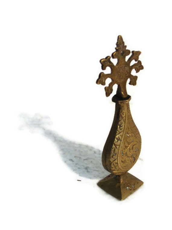 Antique Arabic KOHL BOTTLE SOLID metal brass / bronze eyeliner