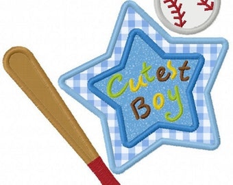 Instant Download Cutest Boy Baseball Applique Machine Embroidery Design NO:1178