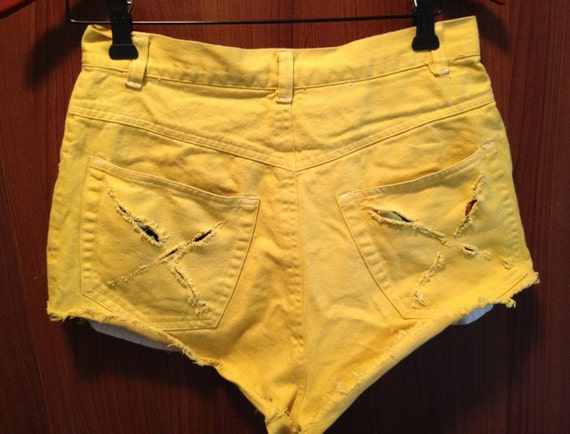 Yellow High Waisted Studded Denim Jean shorts by TheRusticBoudoir