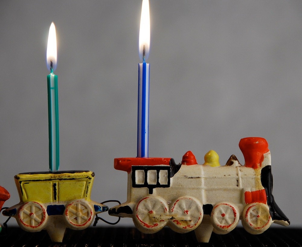 Vintage Birthday Cake Candle Holder Train from Menschik