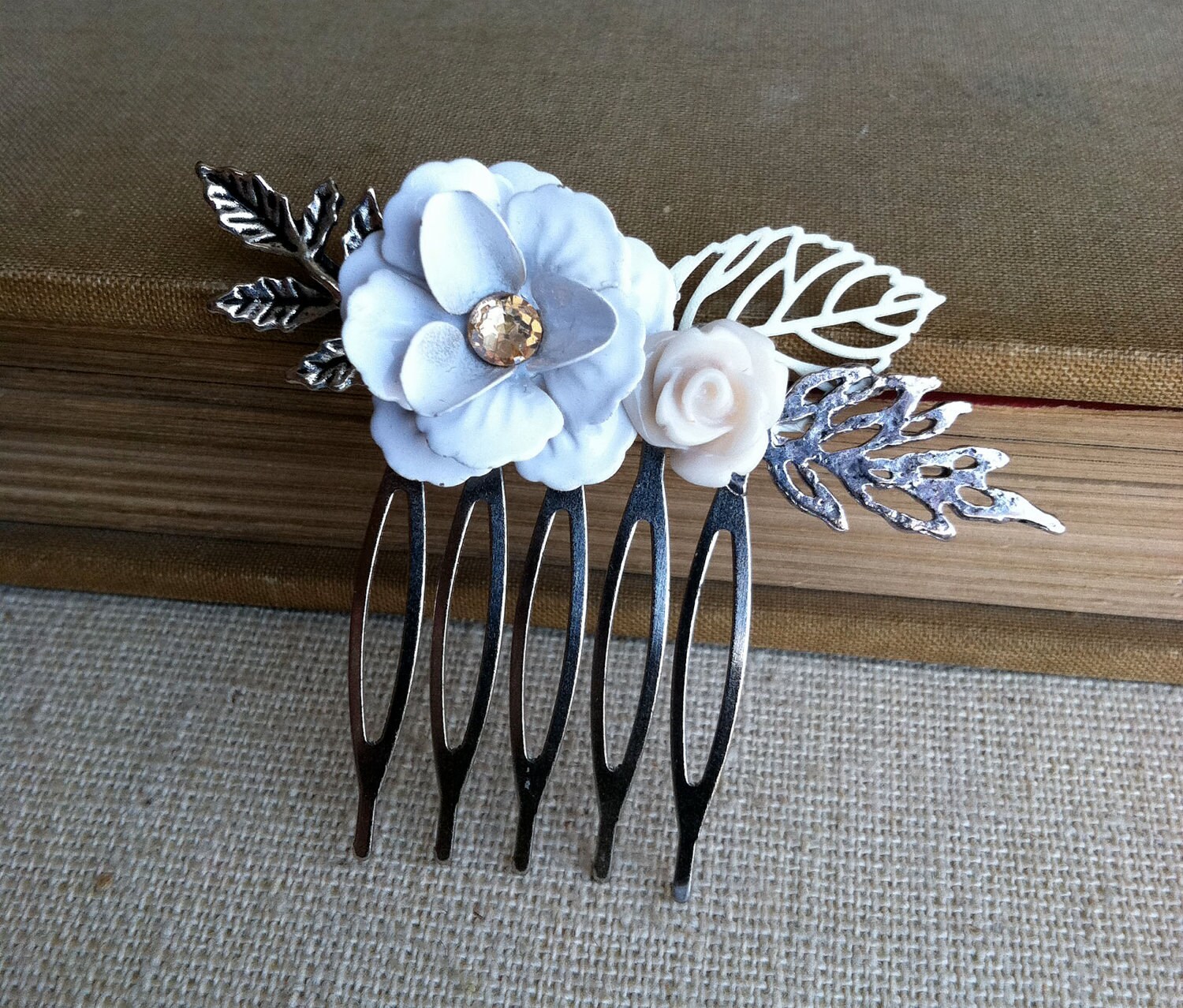 White Bridal hair Comb white hair accessories small flower