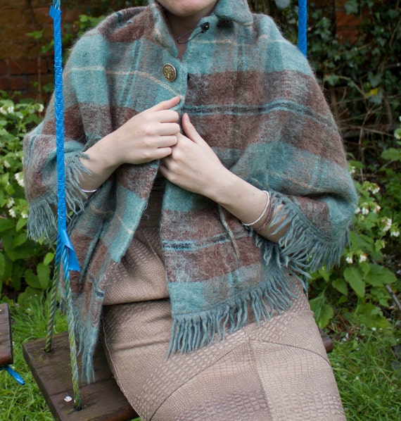 Vintage Scottish Tartan Mohair Wool Shawl Cape by candielle