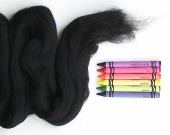 MERINO WOOL ROVING / Jet Black 1 ounce / Needle Felting Wool / Wool For Dreads / Black Merino Wool / Black Wool Roving / Wool for Spinning
