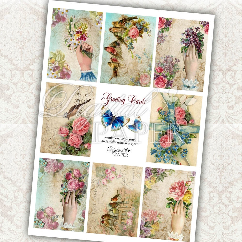 Greeting Cards digital collage sheet set of 8 Printable