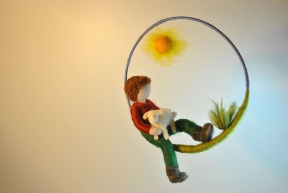 Waldorf inspired needle felted doll mobile: Shepherd Boy