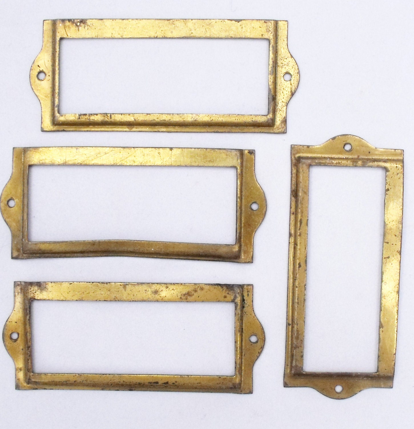 Vintage metal label plate hardware set of 6