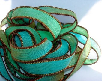 Sand and Sea 42 inch silk ribbon//Silk Wrist Wrap Ribbon// Silk Wrap Yoga Bracelet Ribbons//Silk Ribbons//By Color Kissed Silk LLC