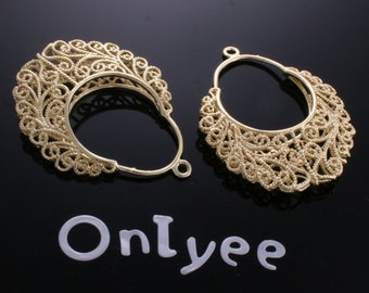 10pcs-34mmX26mm 14K Gold plated Romantic Filigree Teardrop- Shaped Charms/ pendants(K152G)