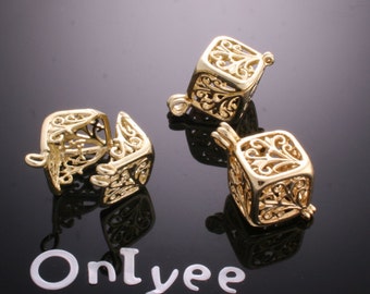 2pcs-13mmX25mm 14K Gold plated Romantic Filigree Open Cube Tear pendants(K187G)