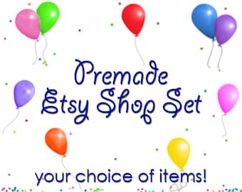 ASSEMBLE YOUR OWN Premade Etsy Banner & Shop Set 16 - Balloons, confetti, party