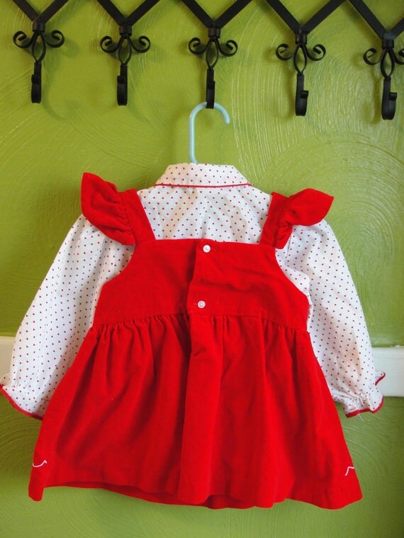 VINTAGE...red velvet HEART dress and Collared little girls