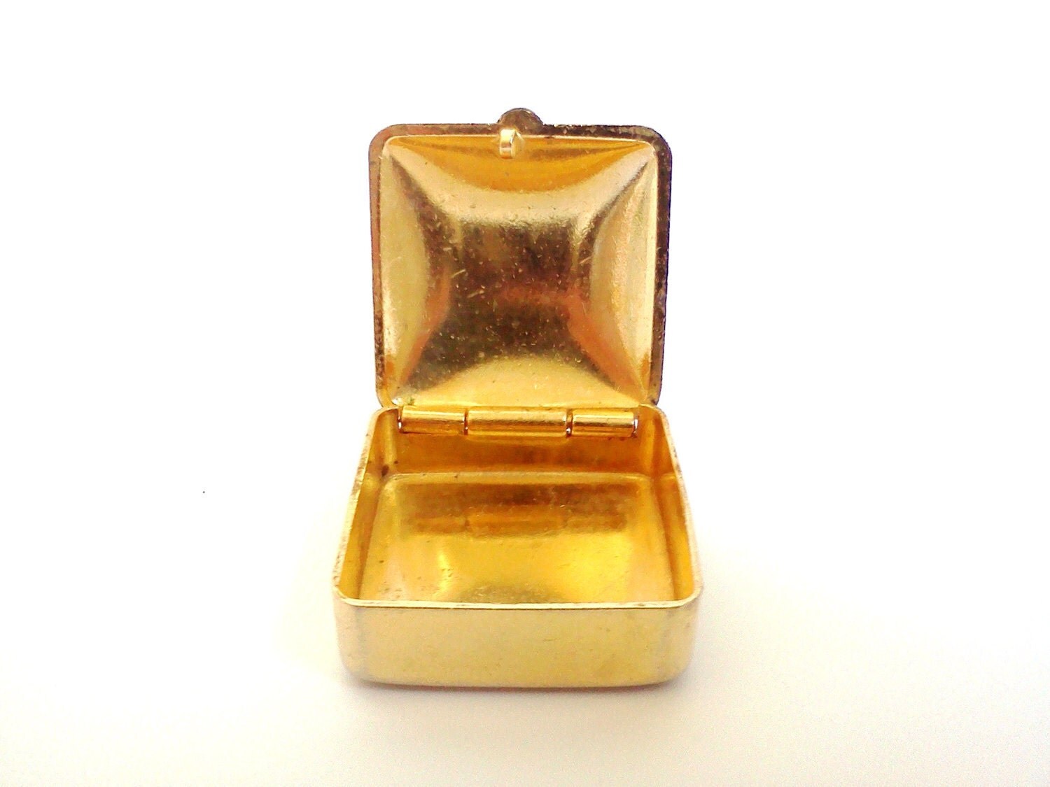 CIJ Vintage Metal Small Pill Box Golden Square with Geometric