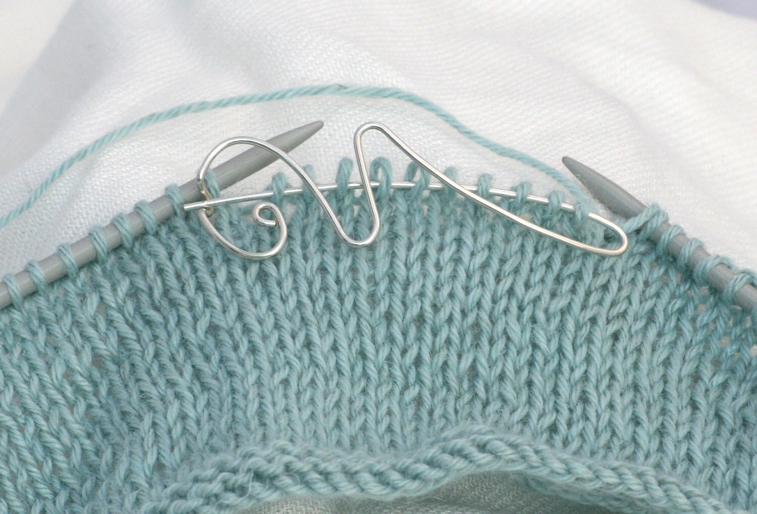 Handmade Sterling Silver Knitting Stitch Holder Swirls and