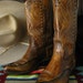Mens Vintage Leather Western Cowboy Boots 70s, Fancy Brown Distressed Durango Size 8