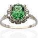 Vibrant Green Cushion Cut Tsavorite Garnet encircled by Old European Diamonds. 18 CT White Gold. Luscious.