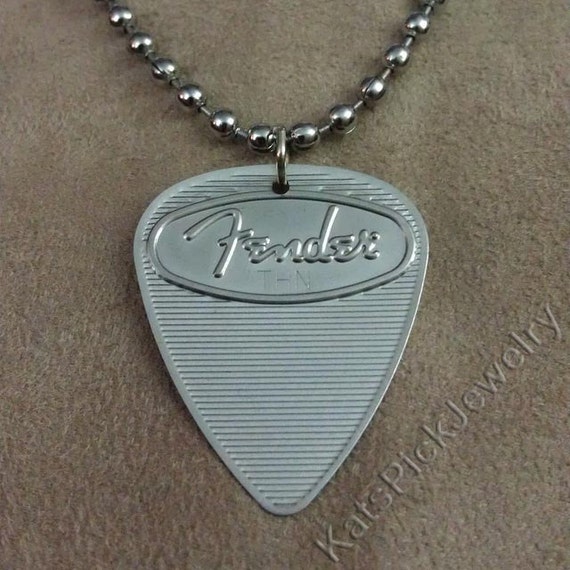 Items similar to Fender Stainless Steel Guitar Pick Necklace on Etsy