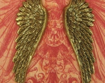 Large Brass Wing Charm Stamping Angel Bird - Ox Brass - 2 Inches