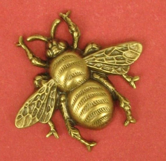 2 Medium Bumblebee Stamping in Antique Brass 31x29mm