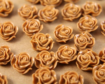 SALE - 20 pc. Light Brown Ruffle Rose Cabochons 13mm x 11mm - RES-506