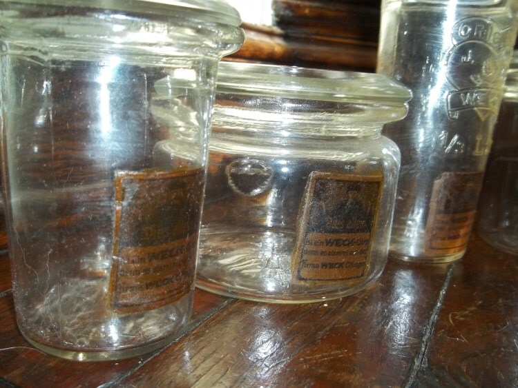 Set of 4 Antique Weck Canning Jars with Glass lids by kevinforst