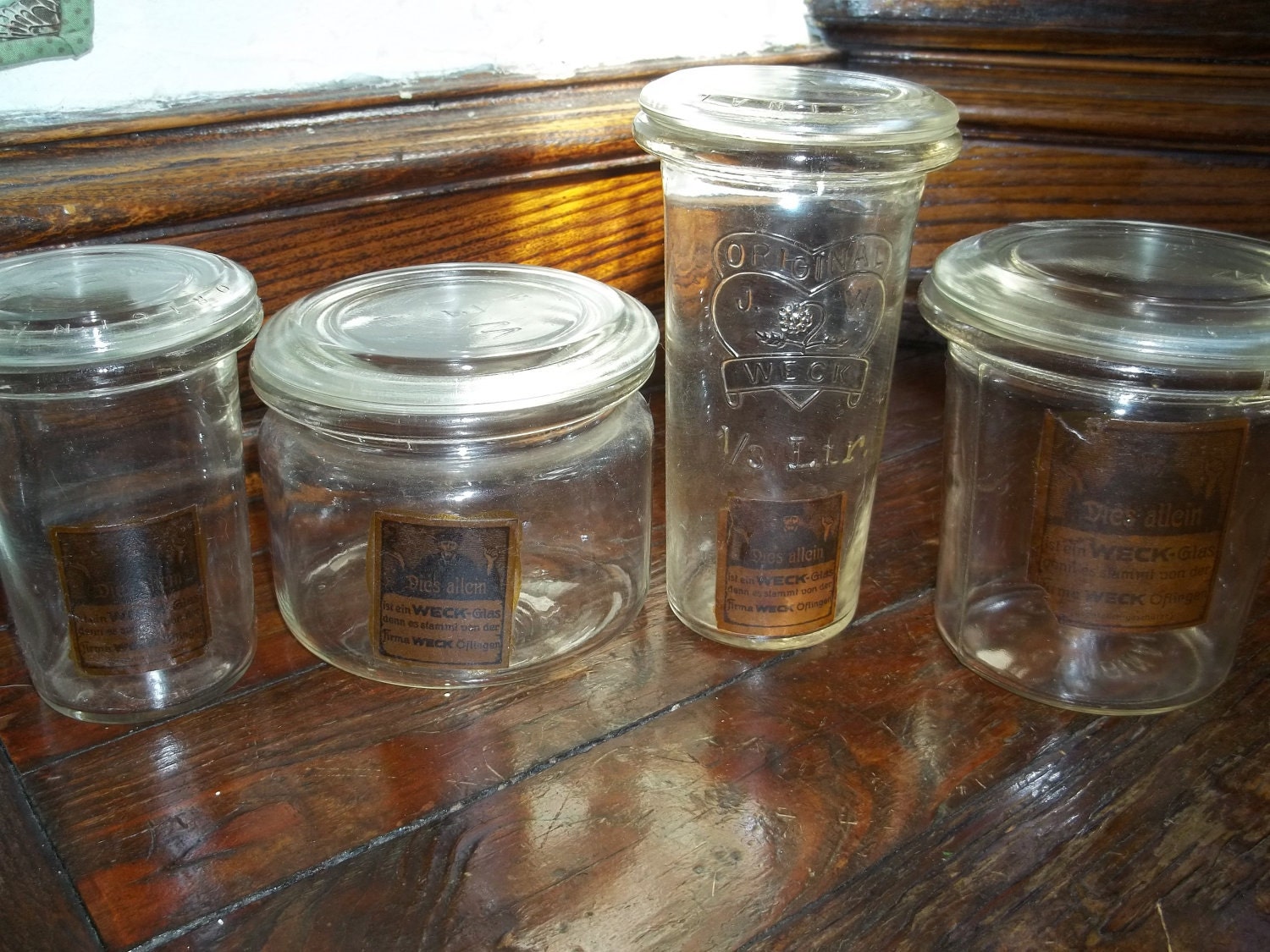 Set of 4 Antique Weck Canning Jars with Glass lids