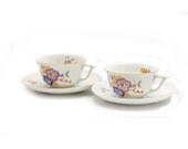 Vintage porcelain tea-cup, set of 2, flower adorned unique tea set