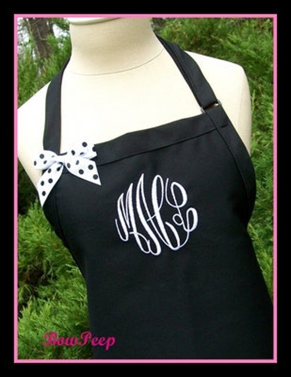 Black and White Gourmet Monogrammed Apron Personalized Chefs