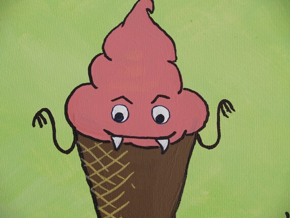 EVIL ICE CREAM cone with vampire teeth Cartoon by MoonjellyStudio