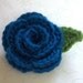 Lady Kathryn Teal Blue English Rose Crochet Flower Brooch Pin, Wedding Boutonniere