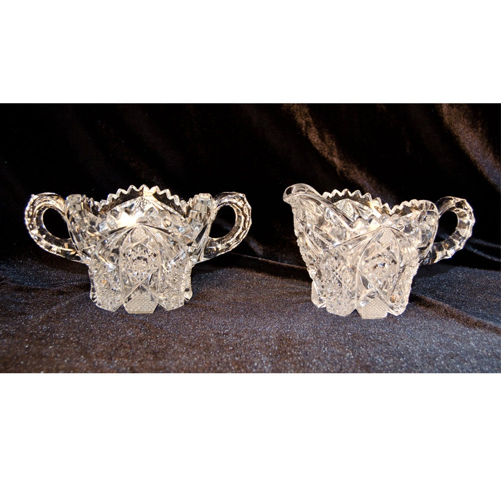 Vintage Imperial Glass Company NuCut Creamer and Sugar Set