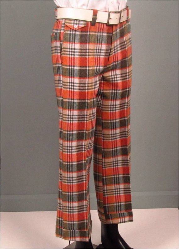 Vintage Mens Pants Trousers 1970s RETRO HIPSTER Funky Orange