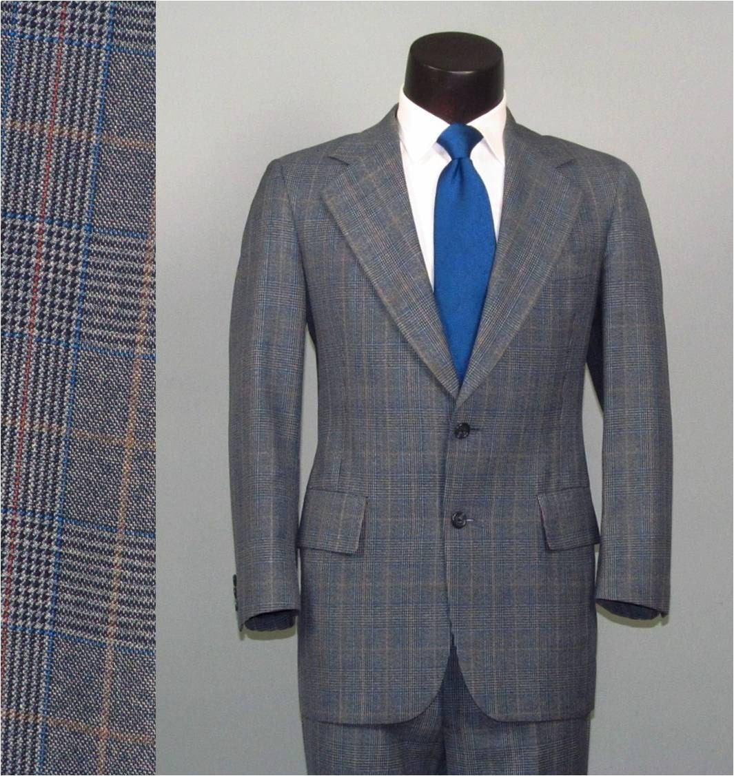 Vintage Mens Suit 1970s HART SCHAFFNER and MARX Blue Plaid