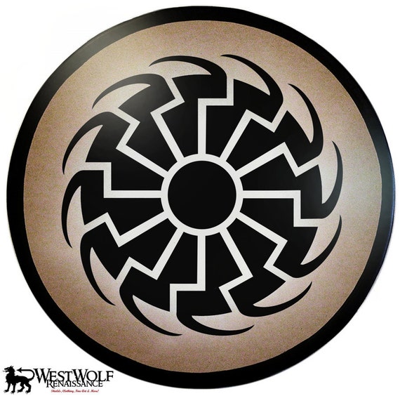 Round Wooden Viking Black Sun Shield Hand Painted And Made