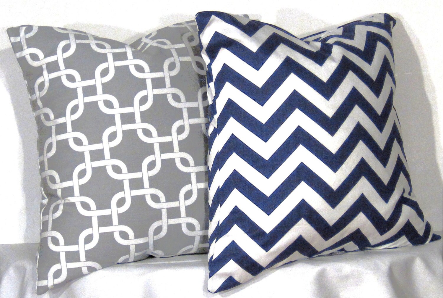 Decorative Pillows 1 Grey and White Gotcha Zig Zag and 1 Navy