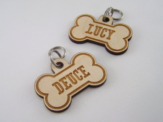 Dog Collar Tags Laser Cut Custom Dog Bone Pet ID by Cropscotch