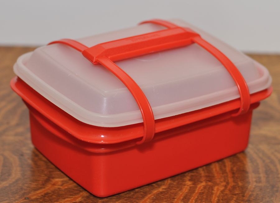 Retro Orange Tupperware Lunch Box with lid and by AtomicPurple