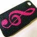 iPhone 4 and iPhone 4S Black and Hot Pink Music Note Art Deco Bling case