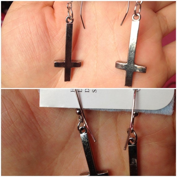 Hipster Upside Down Cross Earrings by 40ozOfcute on Etsy