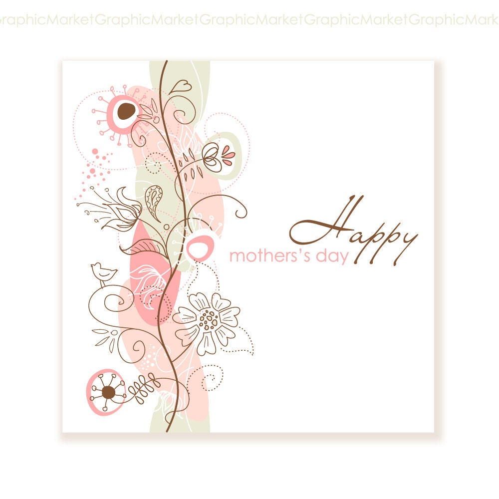 Printable Floral Hand Drawn Mothers Day Card Digital