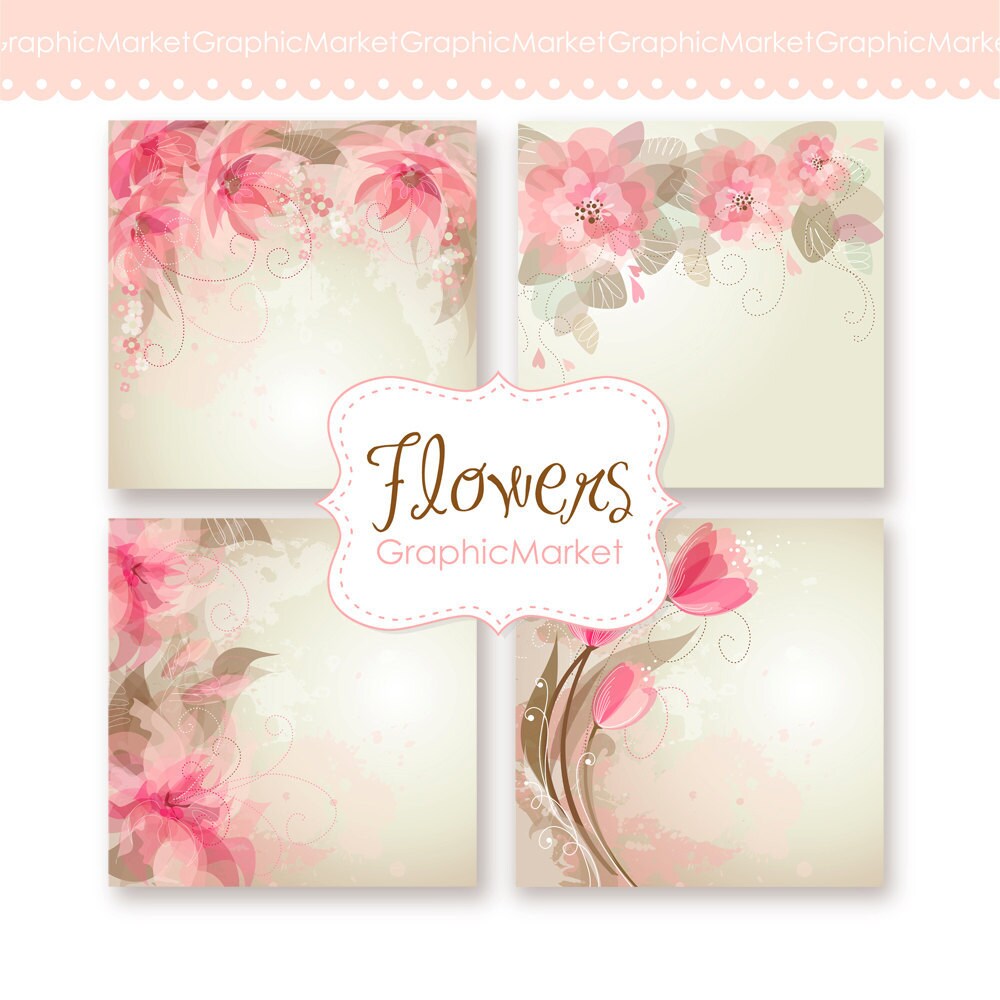 Wedding Digital Floral Card for wedding invites scrapbooking.