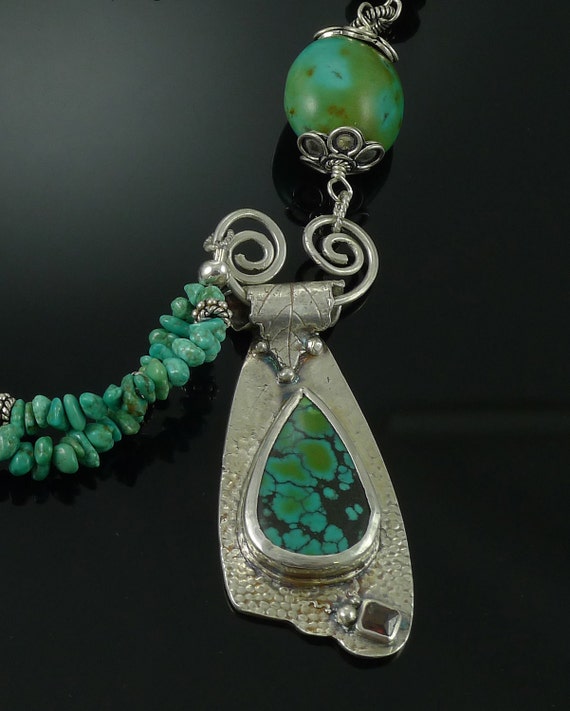 Items similar to SOLD Funky Chunky Turquoise Necklace with Fine Silver ...