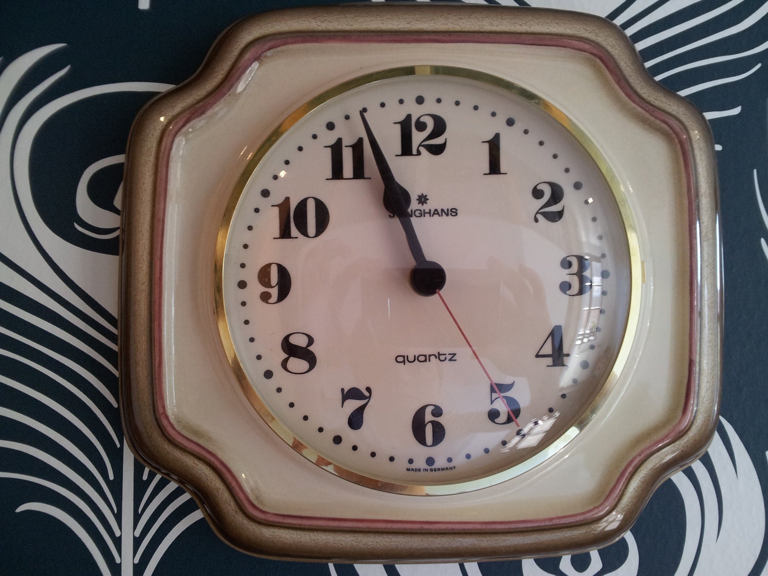 70s Retro Ceramic Wall Clock made by Junghans in Germany
