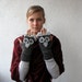 Dark Grey Owl Gloves Fingerless Gloves Mittens Owl Hand Knit,