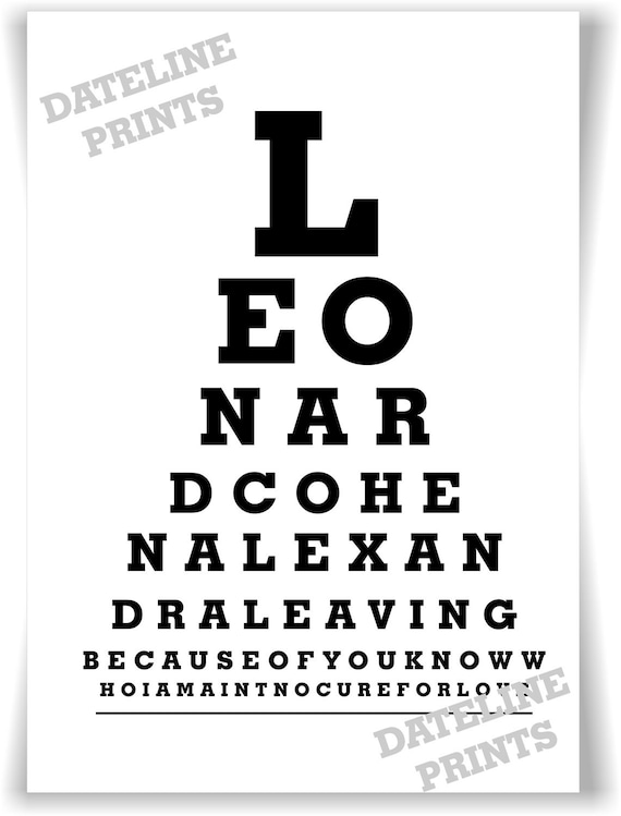 items similar to leonard cohen eye test chart a4 typography digital ink