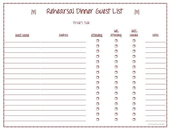 instant download rehearsal dinner guest list pdf wedding
